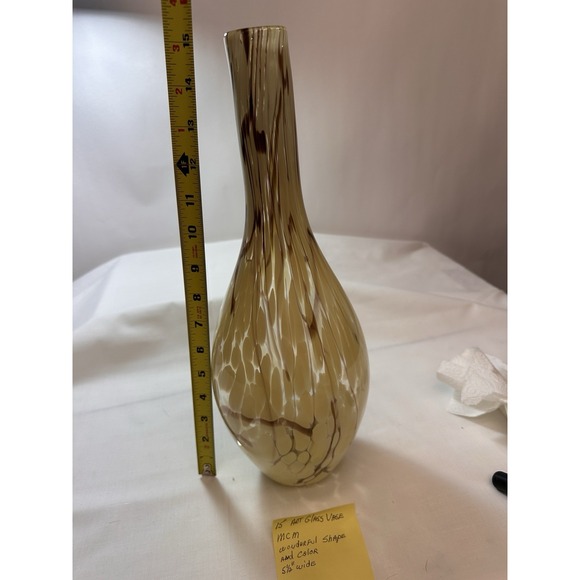 Art Glass Vase 15" Amber Brown Speckled MCM Hand Blown Rolled See Similar Piece - Picture 11 of 13